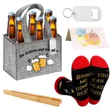 5 Stück Bier Geschenke für Männer,Lustige Geschenke für Männer,Männerhandtasche Bier für 6 Bierflaschen,mit Lustige Bier Socken Flaschenöffner Grillzange Grußkarte,Bier Geschenke für Bierliebhaber