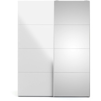 Veto Schiebetürenschrank B150 cm 1 Tür und 1 Spiegeltür weiß und weiß hochglanz.