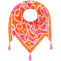 Dreieckstuch ZWILLINGSHERZ ""Tau Anker Steuerrad"", Damen, bunt (pink orange), Web, Viskose, gemustert, modisch, Modetücher, Mit Tasseln und Schriftzug