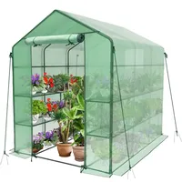 VOUNOT VOUNOT® Gewächshaus Foliengewächshaus, begehbares Gartenhäuschen mit 12 Regalebenen, Tomatenhaus Tomatengewächshaus, Grün 143x215x195cm