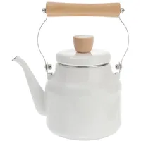 Cabilock Emaille Teekanne Vintage Wasserkessel Teekessel Retro Wasserkocher Induktion Teekocher mit Holzgriff Weiß Kaffeekanne für Zuhause Küche Gas E Herd Gasherd 2.5L
