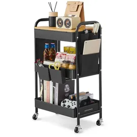 Songmics Beistellwagen, Rollwagen, Küchenwagen, Servierwagen, 45x30x77cm, Wohnzimmer schwarz