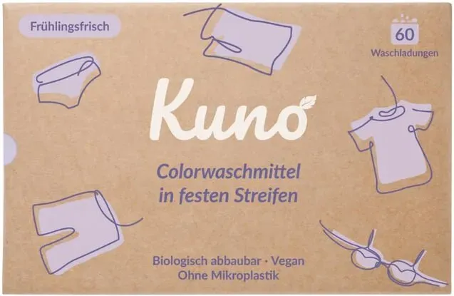 Kuno Colour Detergent Leaves Stripes - Sustainable Wash Strips - Wash Sheets - Easy Storage - 100% Vegan and Ideal for Travel and Holidays - Eco (Colour Detergent, Pack of 60)
