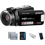 ORDRO HDV-B320 Full HD 1080P 30MP Camcorder 18X Digital Zoom IR Night Vision YouTube Video Camera 3.0" 270° Rotating Screen Vlogging Camera (Schwarz)