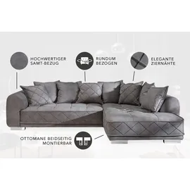 Riess-Ambiente Modernes XXL Ecksofa DECADENCIA 320cm silbergrau Samt inkl. Kissen Eckcouch Sofa - Grau