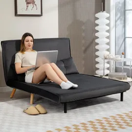 Homcom Schlafsofa 3 in 1 2 Sitzer mit Schlaffunktion, Samtoptik, - Dunkelgrau