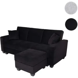 Mendler Sofa HWC-H47 mit Ottomane, Couch Sofa Gästebett, Schlaffunktion Stauraum 217x145cm ~ Samt schwarz