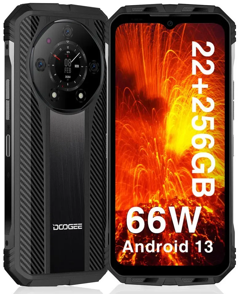 DOOGEE S110 Smartphone (6,58 cm/6.9 Zoll, 12 GB Speicherplatz, 50 MP Kamera, 22GB+256GB Helio G99 6.58” FHD+ 120Hz IPS, 10800mAh 66W Schnellladung) schwarz
