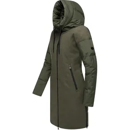 Ragwear Damen Wintermantel Steppmantel in Wolloptik mit Kapuze und hohem Kragen Jumana YOUMODO Dark Olive Gr. XS - XS