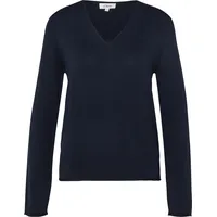 s.Oliver Feinstrickpullover mit V-Ausschnitt und Rollkante am Saum Blau S