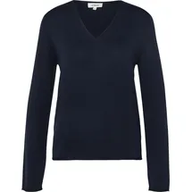 s.Oliver Feinstrickpullover mit V-Ausschnitt und Rollkante am Saum Blau S