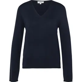 s.Oliver Feinstrickpullover mit V-Ausschnitt und Rollkante am Saum Blau S