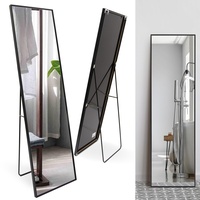 Rechteckiger Ganzkörper Standspiegel schmal 50x140cm, eingefasst im edlen schwarzen Aluminium Rahmen - kristallklare Spiegelung mit High-Definition-Glas - für Schlafzimmer, Bad, Flur, Wohnzimmer