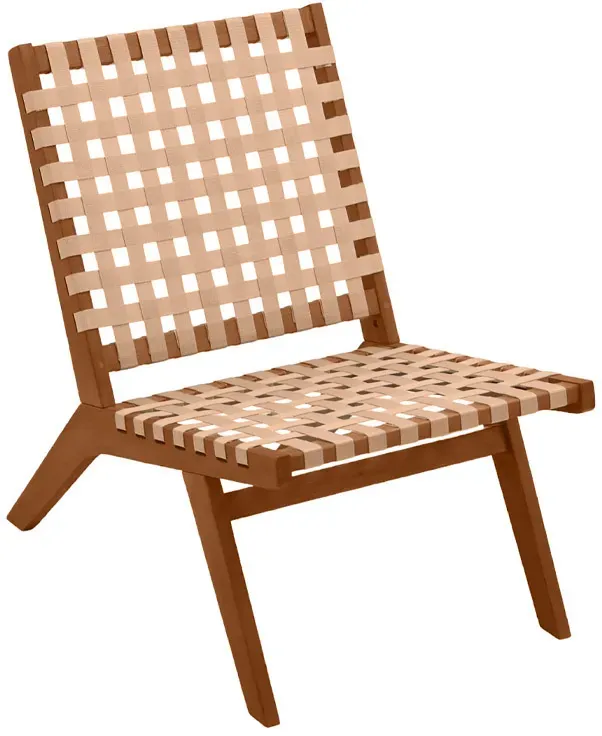 Lounge-Gartensessel aus Massivholz und geflochtenen Elementen in Beige LUCEA