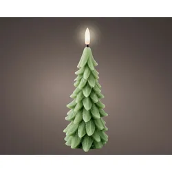 Lumineo LED Kerze mit Timer 8x19cm Wachs in Tannenbaum Form - Echtwachskerze flackernde Flamme Adventskerze batteriebetrieben Weihnachtskerze Grün Warmweiß