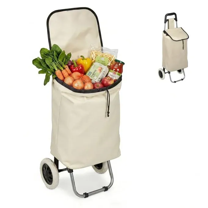 Relaxdays Einkaufstrolley klappbar Beige,Schwarz,Silber