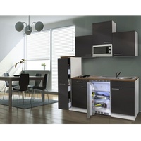Respekta Küchenzeile Luis E-Geräte 180 cm mit Edelstahlkochmulde und Mikrowelle grau/weiß