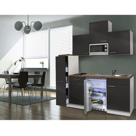 Respekta Küchenzeile Luis E-Geräte 180 cm mit Edelstahlkochmulde und Mikrowelle grau/weiß
