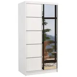 MOEBLO Schiebetürenschrank Donella (mit Spiegel – Kleiderschrank mit Schiebetüren & Ablagefächern, Schrank mit Schiebetüren Schlafzimmer Schrank moderner Kleiderschrank Garderobenschrank, Wohnzimmerschrank mit Spiegel) (BxHxT): 100 x 200 x 58 cm weiß