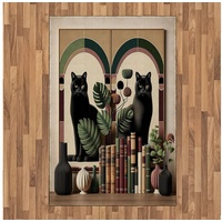 Teppich Flachgewebe Deko-Teppiche für das Wohn-,Schlaf-, und Essenszimmer, Abakuhaus, rechteckig, Katze Bohemianisches Kätzchen mit Monstera braun|grün 120 cm x 180 cm