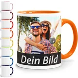 SpecialMe® Fototasse mit eigenem Bild personalisiert Fotogeschenke Tasse selber gestalten mit eigenem Foto und Text weiss-innen-orange standard