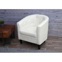 Sessel Stafford T810, Loungesessel Clubsessel, Chesterfield-Look, Kunstleder ~ Weiß