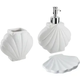 Beliani Badaccessoires Set 3-teilig Shell Keramik Weiß