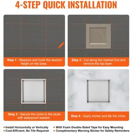 Vevor Wandnische 10x33,02x33,02cm Duschnische Edelstahl Nische Einlagig 100 % Wasserdicht Nischeneinbau 0-40°C Betriebstemperatur 92°-Inneneckdes...
