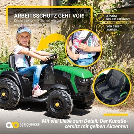 Actionbikes Motors Elektro-Kindertraktor mit Anhänger, Staufach, Schaufel, Fernbedienung, 90 W, Bremsautomatik, TD925 (Grau/Schwarz)