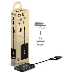 Club 3D USB Typ-C (mit USB Typ-A Adapter) auf dualen HDMI (4K60Hz) Video Splitter mit DisplayLink