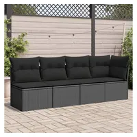 vidaXL Gartensofa mit Kissen 4-Sitzer Schwarz Poly Rattan