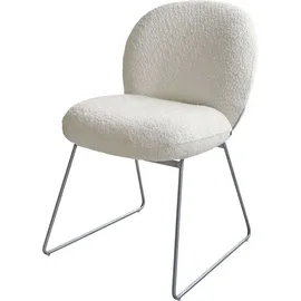 DeLife Esszimmerstuhl Nube-Flex Bouclé Weiß Kufengestell Edelstahl Taschenfederkern, Esszimmerstühle