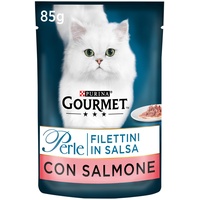 Purina Gourmet Perlen Filets in Sauce, Nassfutter für Katzen mit Lachs, 24 Beutel à 85 g