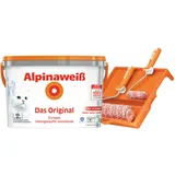 Alpinaweiß Das Original – optimal deckende und ergiebige weiße Wandfarbe – mit Spritz-Schutz-Formel – inkl. Roller-Set und Farbwanne - 10 Liter
