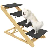 Hundetreppe 4-stufige 62,5 cm Höhenverstellbar Haustiertreppe für Bett Natur