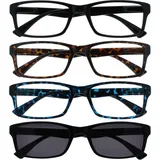 OPULIZE Die Lesebrille Unternehmen Schwarz Braun Blau Leser Mit Schwarz Sonne Leser Wert 4er-Pack Herren Damen RRRS92-1231 +1,00