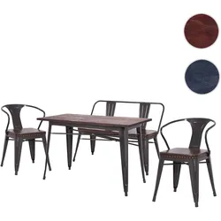 Esszimmer-Set HWC-H10, 2xEsszimmerstuhl Sitzbank Esszimmertisch Kunstleder Ulme Holz MVG Industrial Gastronomie ~ braun