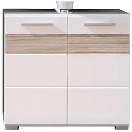 WELLTIME Waschbeckenunterschrank "Marbella", weiß hochglanz, eichefarben sägerau hell, weiß matt, B:60cm H:56cm T:34cm, Schränke, Waschbeckenunterschrank, zur Wandmontage - (B/T/H) 60/34/56 cm
