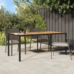 Gartentisch 190x90x75 cm Poly Rattan und Akazienholz Schwarz