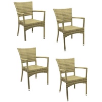 Konway Stapelstuhl ROM (4 St), 4x KONWAY® ROM Stapelsessel Elfenbein Premium Polyrattan Sessel beige