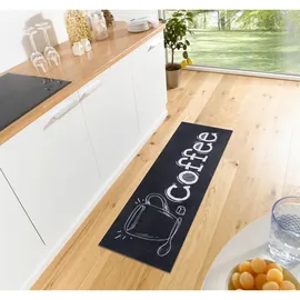 HANSE HOME "Cup Of Coffee", schwarz-weiß (schwarz,weiß), B:50cm H:3mm L:150cm, Polyester, Teppiche, Läufer, Rutschfest, Küchenteppich, Küche, Teppich, Pflegeleicht