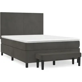 vidaXL Boxspringbett mit Matratze Dunkelgrau 140x200 cm Samt