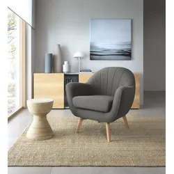 Sessel TRENDMANUFAKTUR "Fuelta, Loungesessel, organische Formensprache, bequem, Solitärsessel", grau (stone), B:83cm H:85cm T:80cm, 92% Polyester, 8% Nylon, Sessel, mit auffälligem Nahtbild und schönen Füßen aus Holz