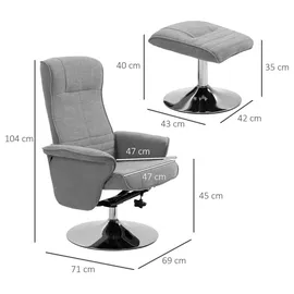 Homcom Relaxsessel mit Hocker Samt 71 x 104 x 69 cm Grau drehbar/neigbar