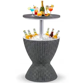 Fantask COSTWAY 3 in 1 Cool Bar, höhenverstellbarer Beistelltisch, 30L Outdoor Bier- und Weinkühler in Rattanoptik, Getränkekühler mit Abflussloch, für Terrasse, Party, Poolbereiche,