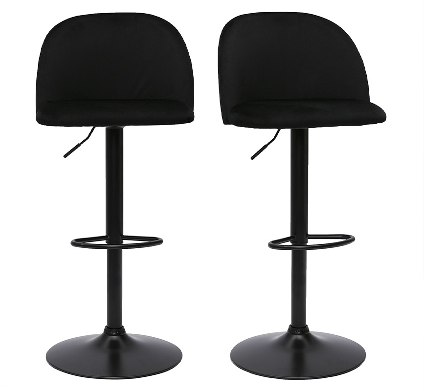 Tabourets de bar réglables velours noir et métal noir (lot de 2) CELESTE