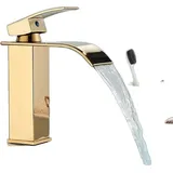 Badezimmer Waschtisch Armatur, Wasserfall Auslauf, Aufsatzmontage, Goldenes A