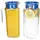 Mambocat 2x KARO Kühlschrankkrug mit Deckel blau 1L Henkel Glas-Karaffe Kanne Saft, Wasser,