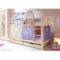 TICAA Etagenbett Marcel 90 x 200 cm Kiefer massiv natur horse/lila