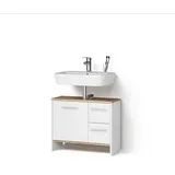 livinity® Waschbeckenunterschrank Amalfi, Weiß/Goldkraft Eiche, 70.2 x 57 cm mit 2 Schubladen und 1 Tür